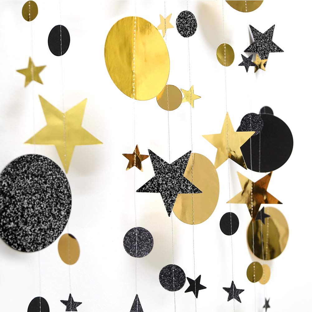 Cheerland Black Gold Party Decorations Star Garland Moon Stars Hanging Star Streamers Birthday Wedding Baby Shower Graduation Ny
